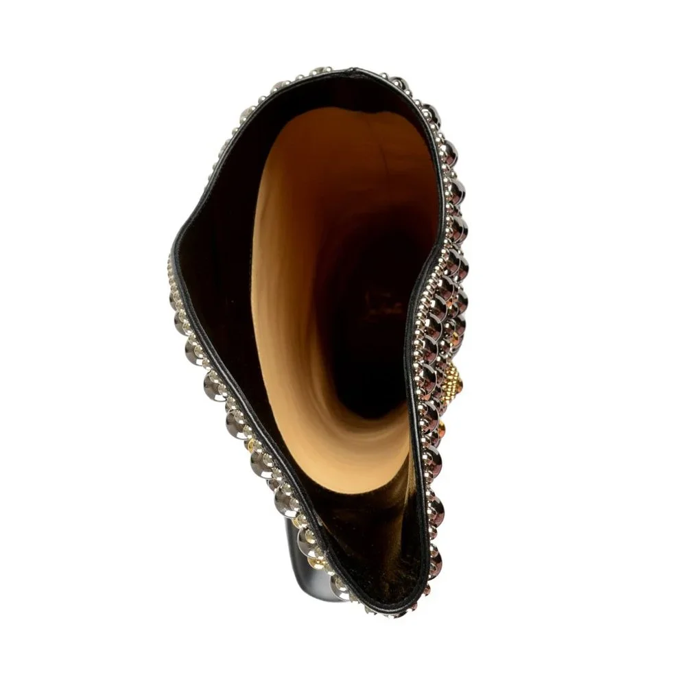 Christian Louboutin Black Over-the-Knee Boot with Gold Stud Detailing
